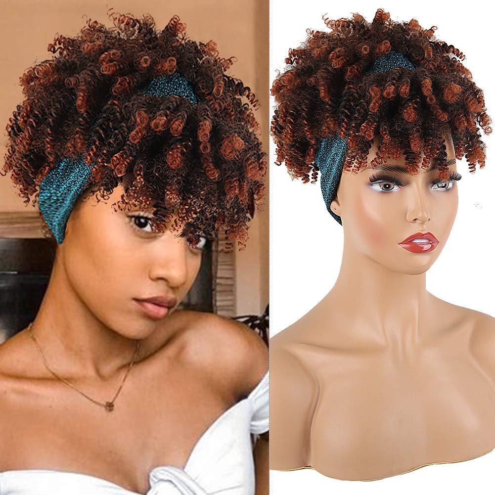Amazon New Small Curly Hair Turban Wig Synthetic Wig with Bangs Fluffy Short Curly Hair Cap