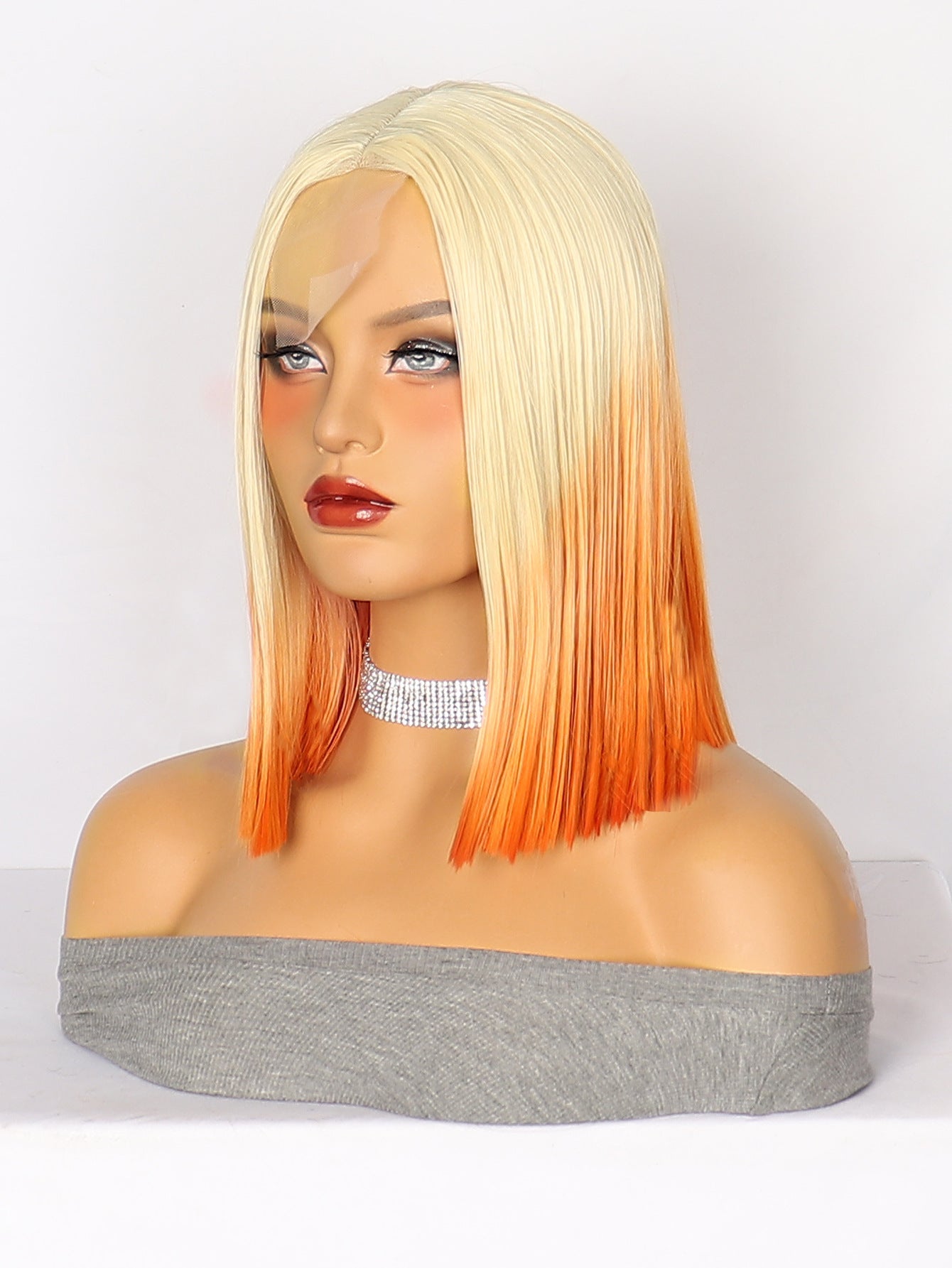 Lace Wig Headgear for Women Bobhaircut Gradient Color Short Straight Hair Synthetic Wigs European and American New