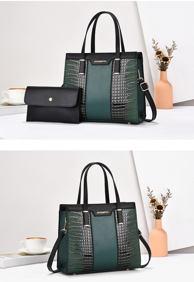 2025 Summer New Women's Bag Cross-Border Trendy Fashion Color-Block Large Capacity Handbag Mom Bag Single Shoulder Crossbody Bag
