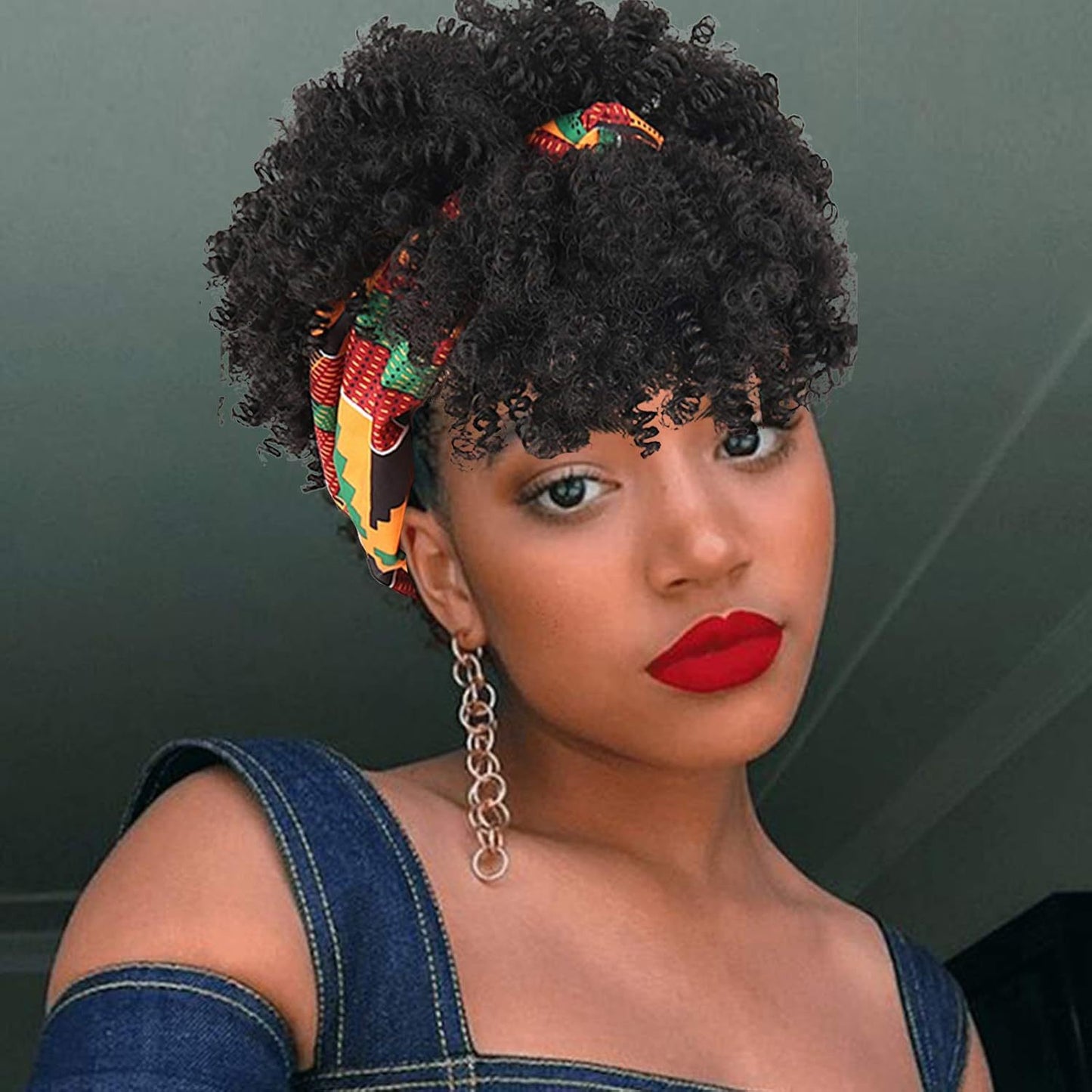 Amazon New Small Curly Hair Turban Wig Synthetic Wig with Bangs Fluffy Short Curly Hair Cap