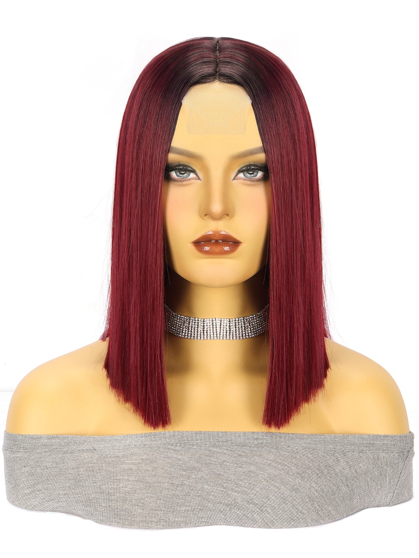 Lace Wig Headgear for Women Bobhaircut Gradient Color Short Straight Hair Synthetic Wigs European and American New