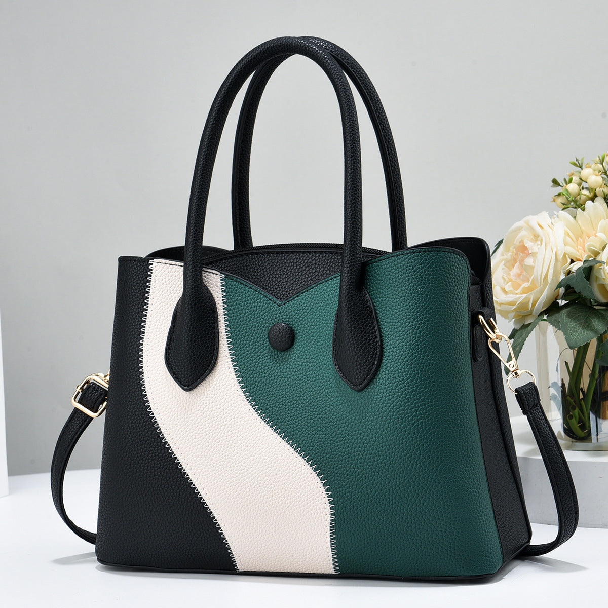Summer New Korean Style Fashionable Patchwork Handbag Trendy Color-Block Elegant Mom Bag Wholesale