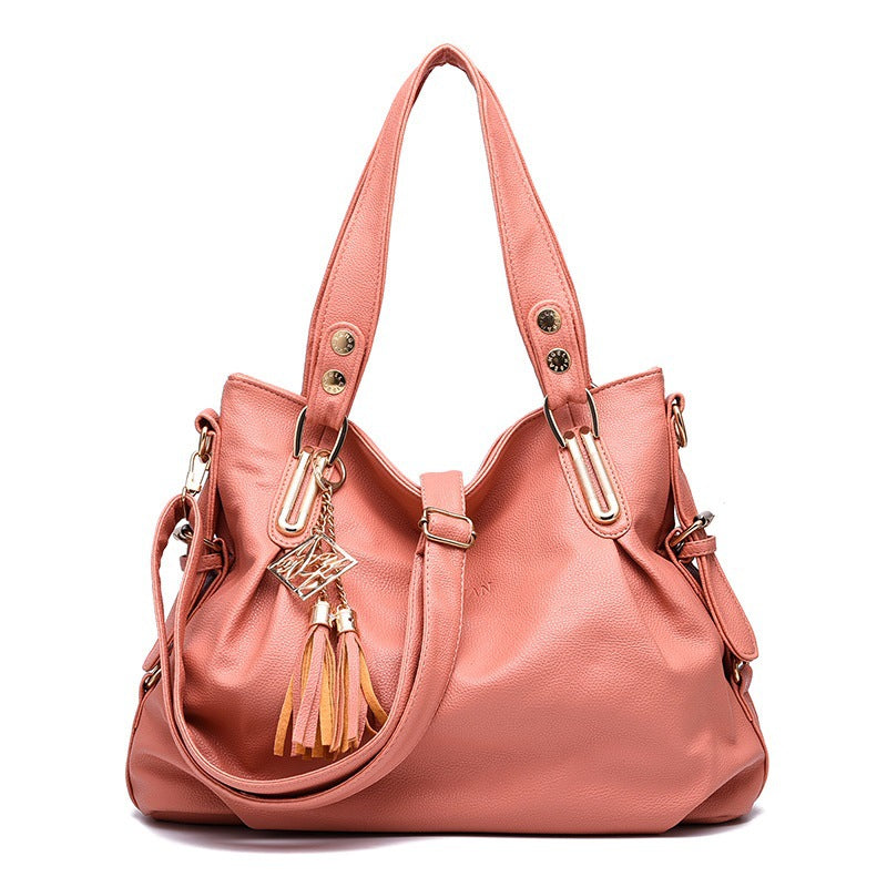 New Large Capacity Middle-aged Handbag Fashion Soft Leather Tassel Shoulder Bag Casual Crossbody Bag One Piece Dropshipping
