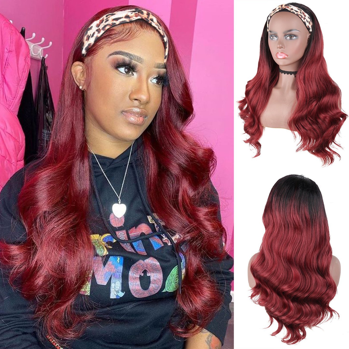 European and American Style Women's Long Curly Hair Wig with Ice Silk Headband High Temperature Wire Manufacturer In Stock body wigs