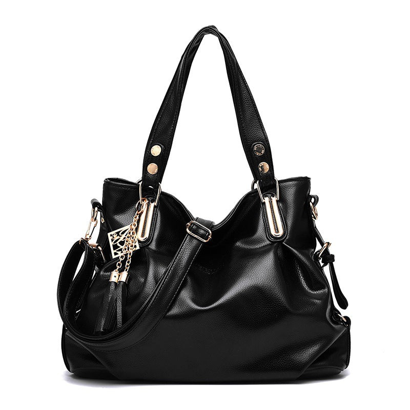 New Large Capacity Middle-aged Handbag Fashion Soft Leather Tassel Shoulder Bag Casual Crossbody Bag One Piece Dropshipping