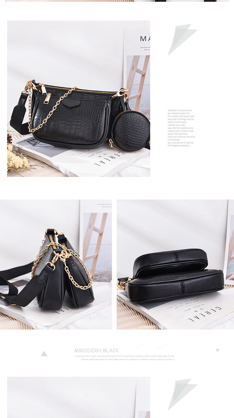 Crossbody Small Bag New Year Women's Korean Version Fresh Fashion Three-in-One Women's Bag Crossbody Shoulder Handbag