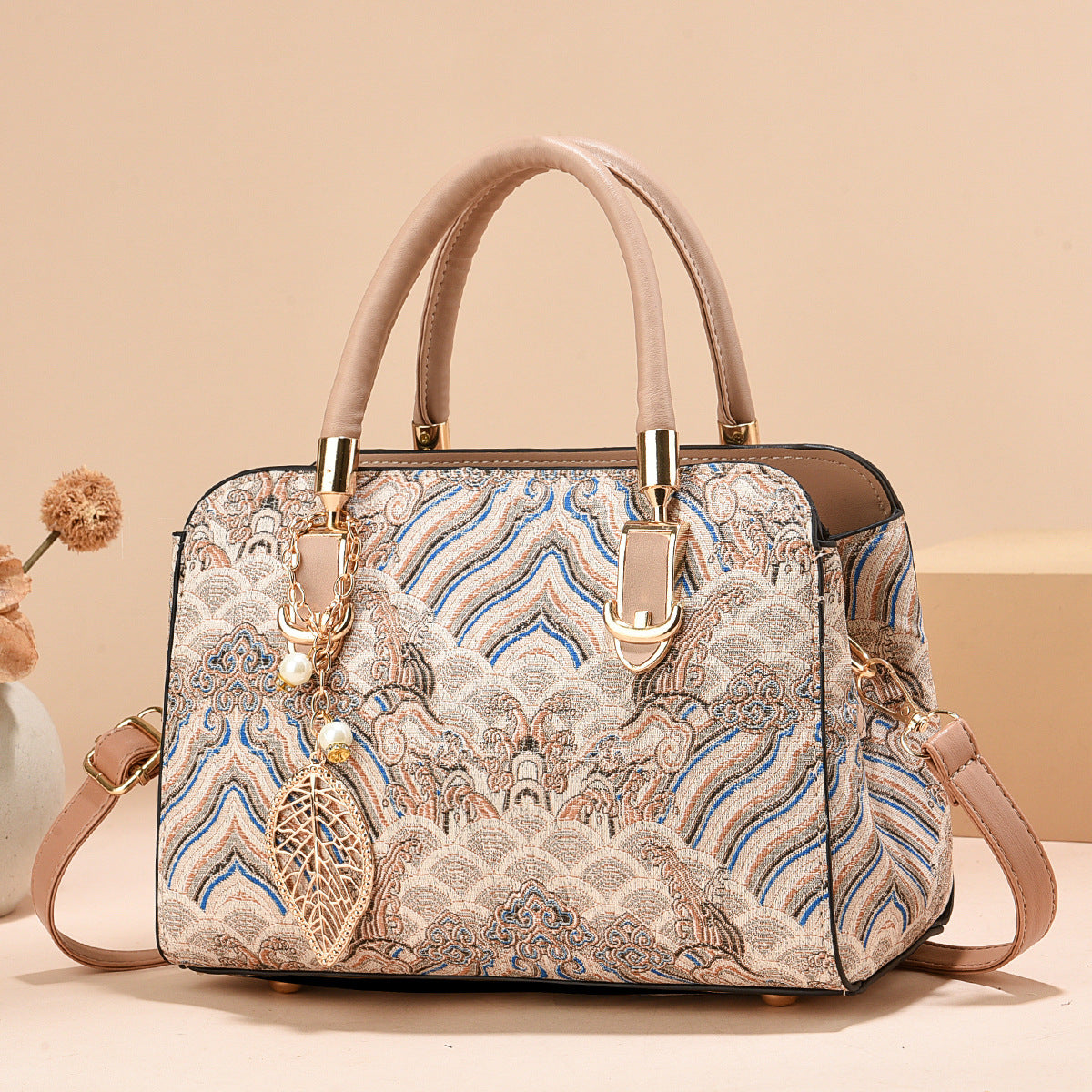 Women's Summer New Chinese Style Fashion Handbag Printed Single Shoulder Crossbody Large Capacity Mom Bag