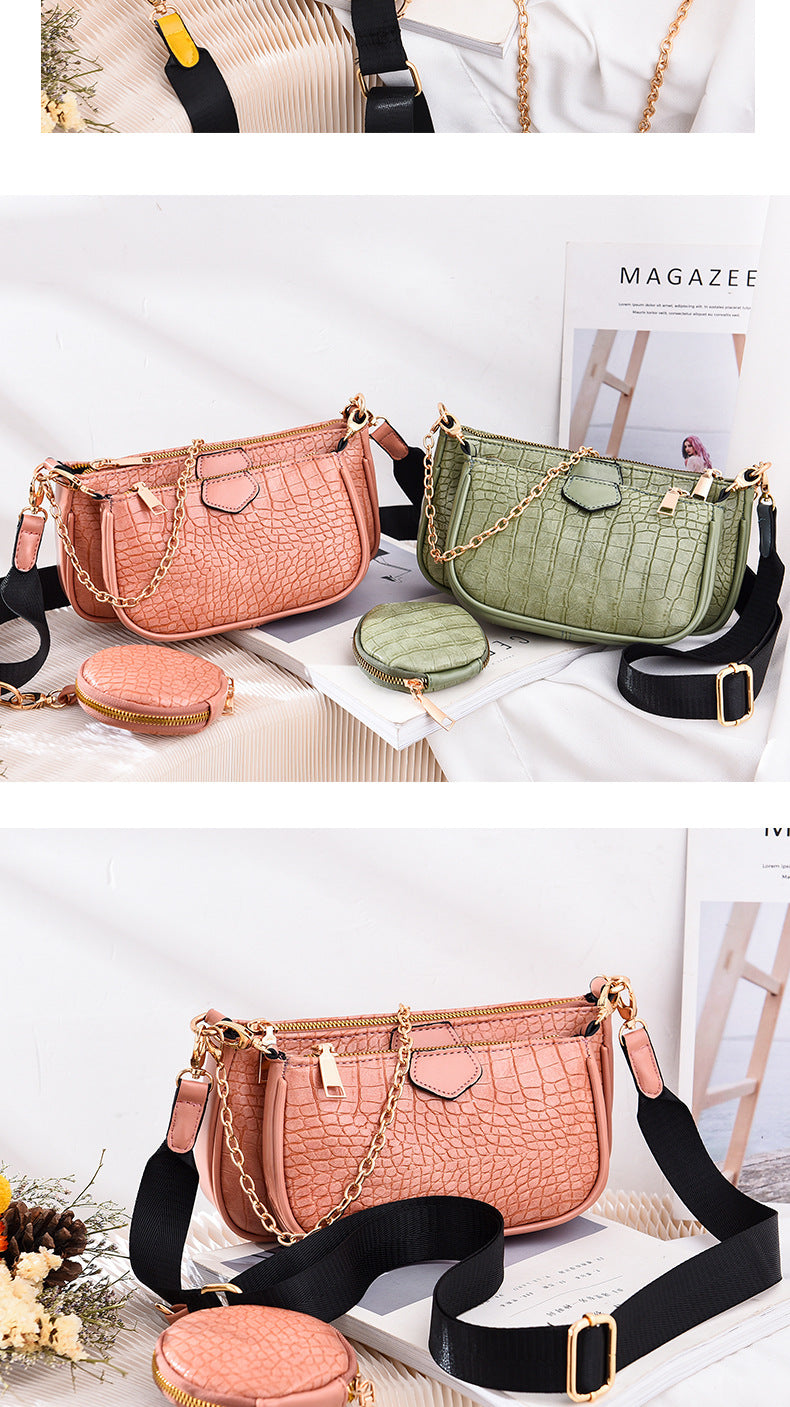 Crossbody Small Bag New Year Women's Korean Version Fresh Fashion Three-in-One Women's Bag Crossbody Shoulder Handbag