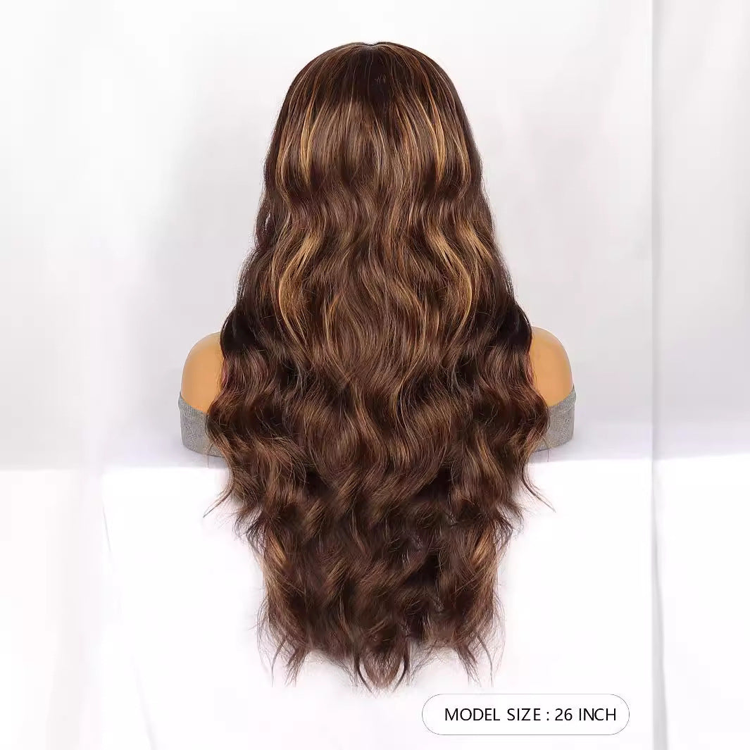 Side Part Lace Wig Brown Highlight Long Curly Hair Women's Synthetic Wig