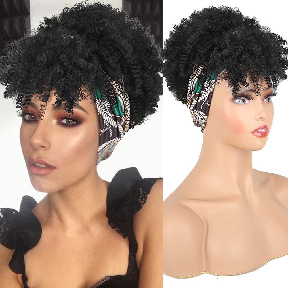 Amazon New Small Curly Hair Turban Wig Synthetic Wig with Bangs Fluffy Short Curly Hair Cap