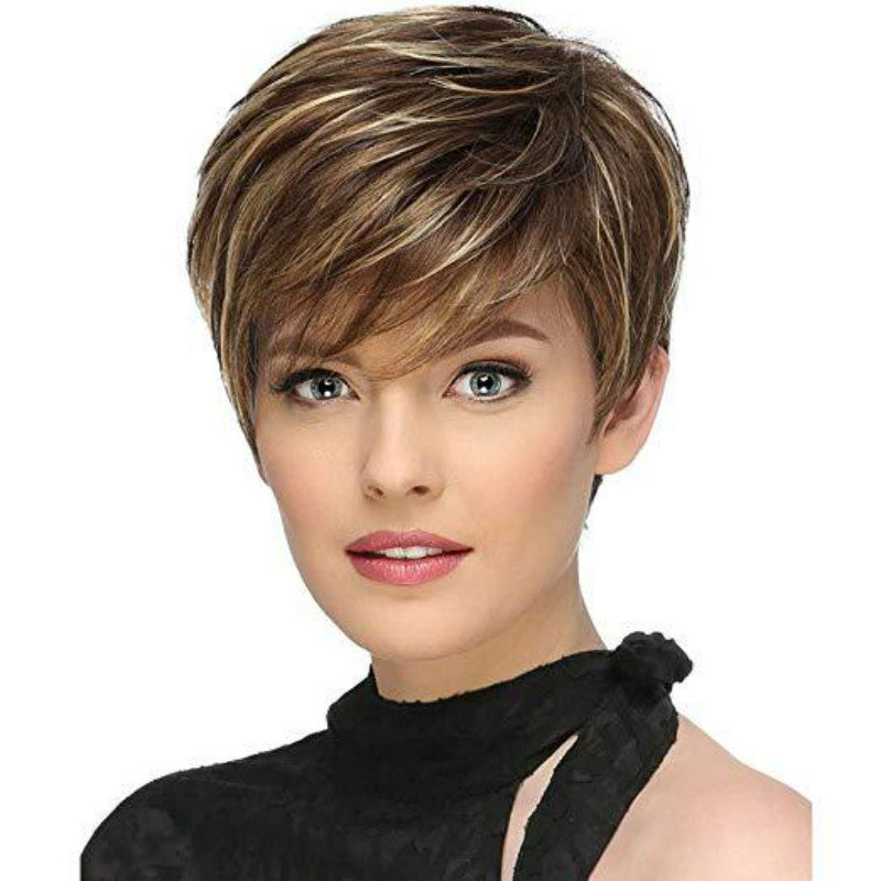 European and American Fashion Short Hair Stylish Textured Short Straight Hair Synthetic Fiber Machine-Made Wig