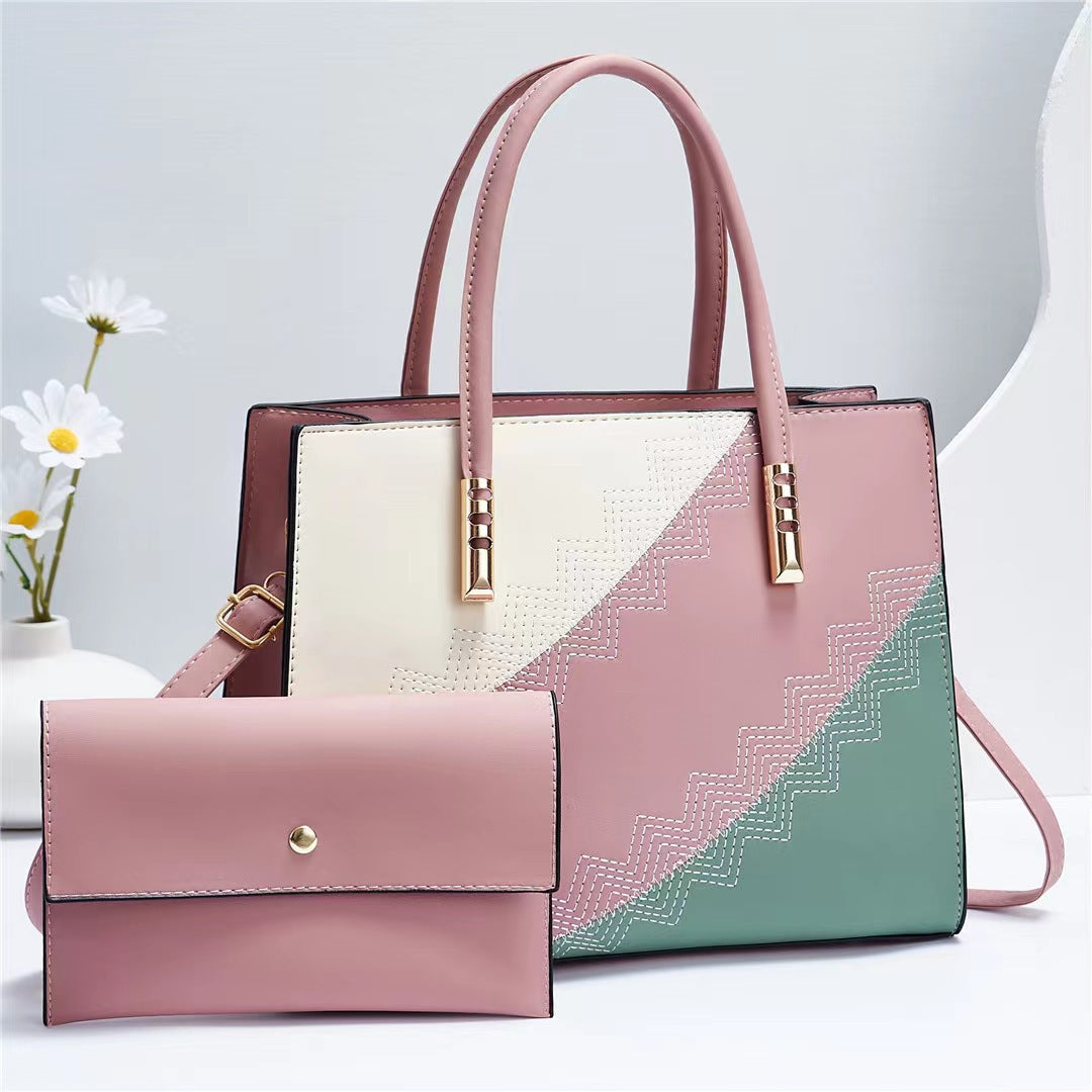 Women's New Trendy Color Block Large Capacity Mother-Daughter Bag Elegant Single Shoulder Crossbody Handbag Cross-Border Dropshipping