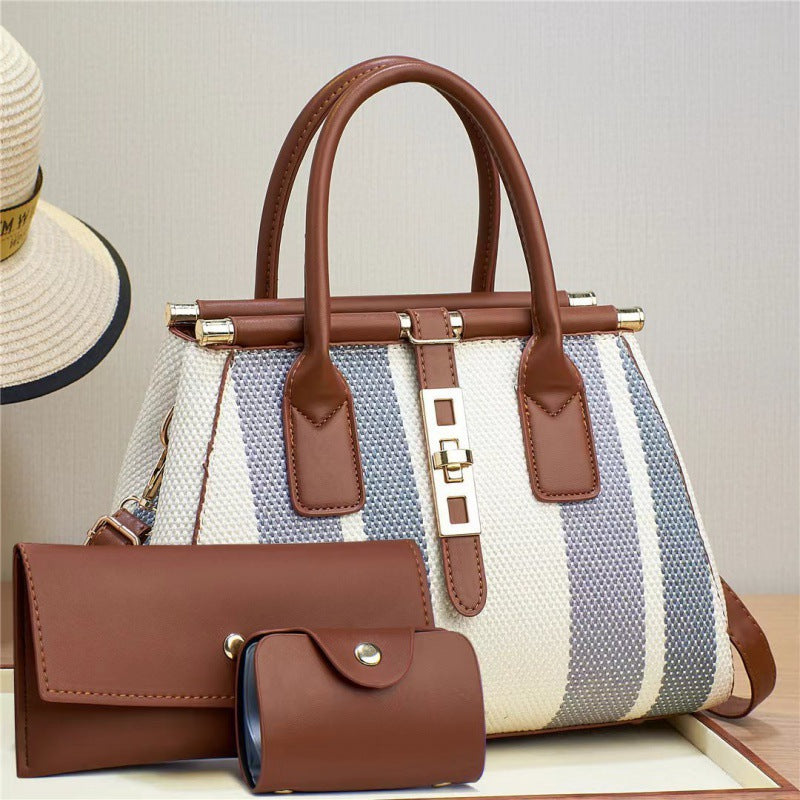 Women's Winter New Fashion Trendy Three-Piece Set Mother-Daughter Bag Large Capacity Color Block Crossbody Handbag Shoulder Bag
