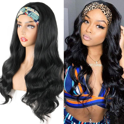 European and American Style Women's Long Curly Hair Wig with Ice Silk Headband High Temperature Wire Manufacturer In Stock body wigs