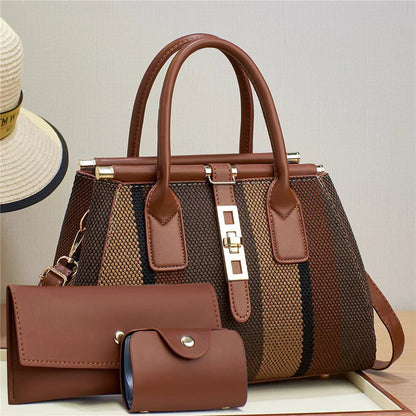 Women's Winter New Fashion Trendy Three-Piece Set Mother-Daughter Bag Large Capacity Color Block Crossbody Handbag Shoulder Bag
