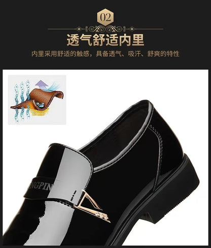 Wholesale Business Formal Shiny Casual Men's Youth Versatile Black Waterproof Men's Leather Shoes Shiny Leather Large Size Men's Shoes