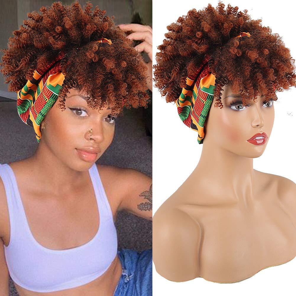 Amazon New Small Curly Hair Turban Wig Synthetic Wig with Bangs Fluffy Short Curly Hair Cap