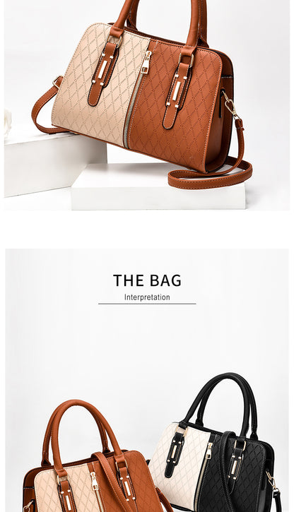 New Fashion Color Block Women's Handbag European and American Style Large Capacity Shoulder Crossbody Bag Trendy One Piece Dropshipping