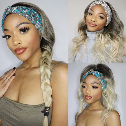 European and American Style Women's Long Curly Hair Wig with Ice Silk Headband High Temperature Wire Manufacturer In Stock body wigs