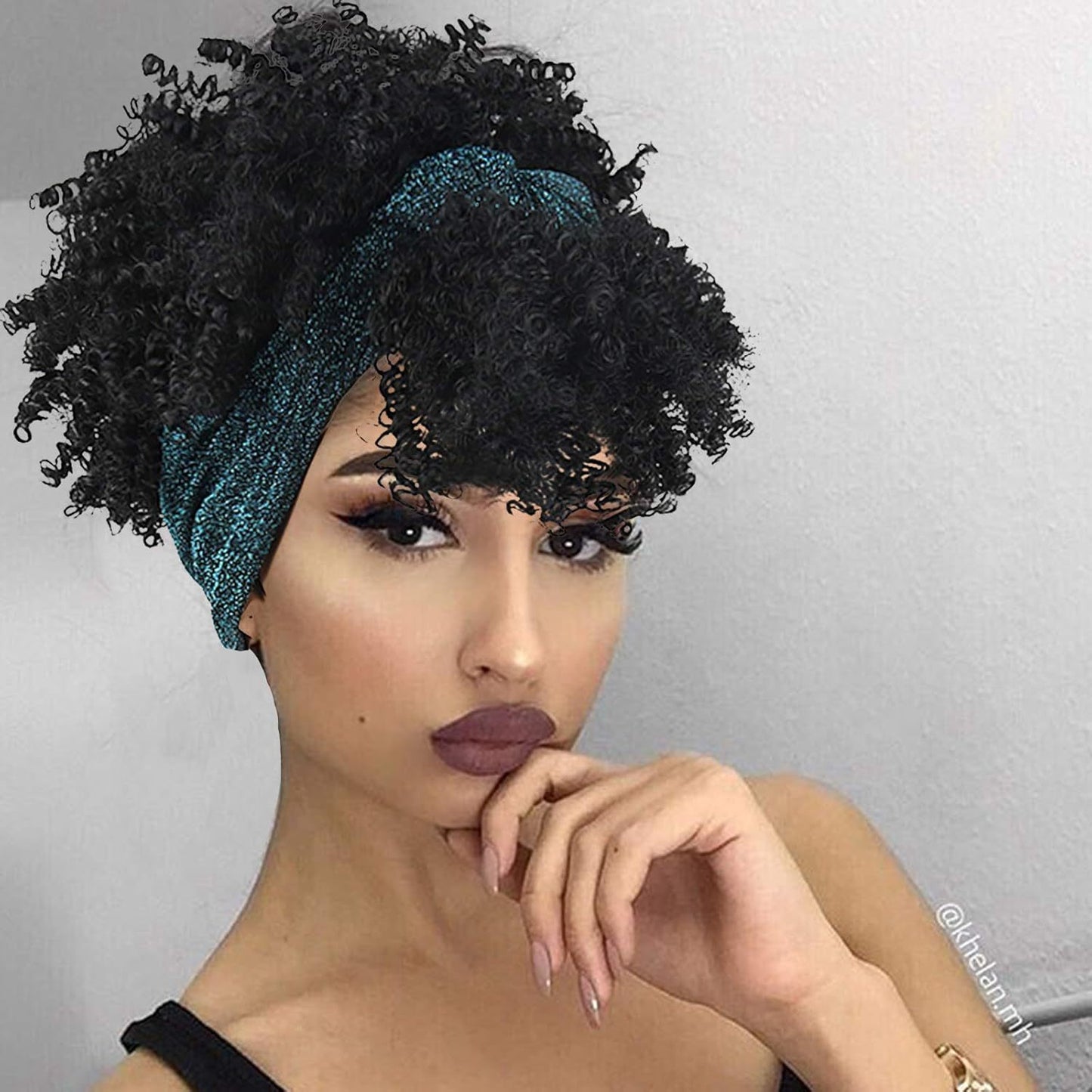 Amazon New Small Curly Hair Turban Wig Synthetic Wig with Bangs Fluffy Short Curly Hair Cap