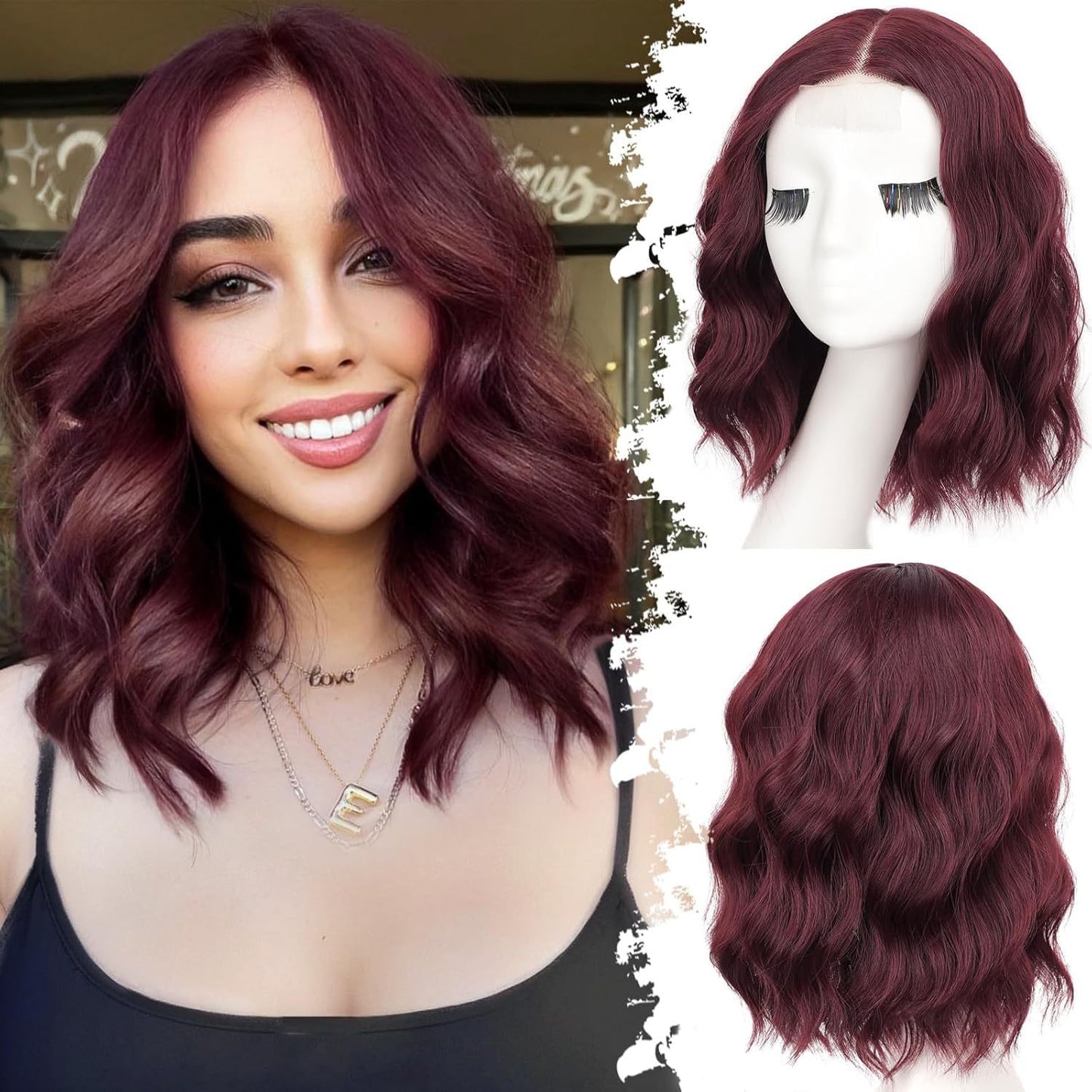 Amazon Hot-Selling Small Lace Synthetic Hair Wig Water Wave Short Curly Wig In Stock Direct Sale Wig