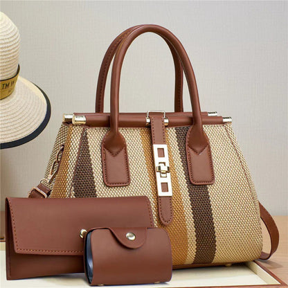 Women's Winter New Fashion Trendy Three-Piece Set Mother-Daughter Bag Large Capacity Color Block Crossbody Handbag Shoulder Bag