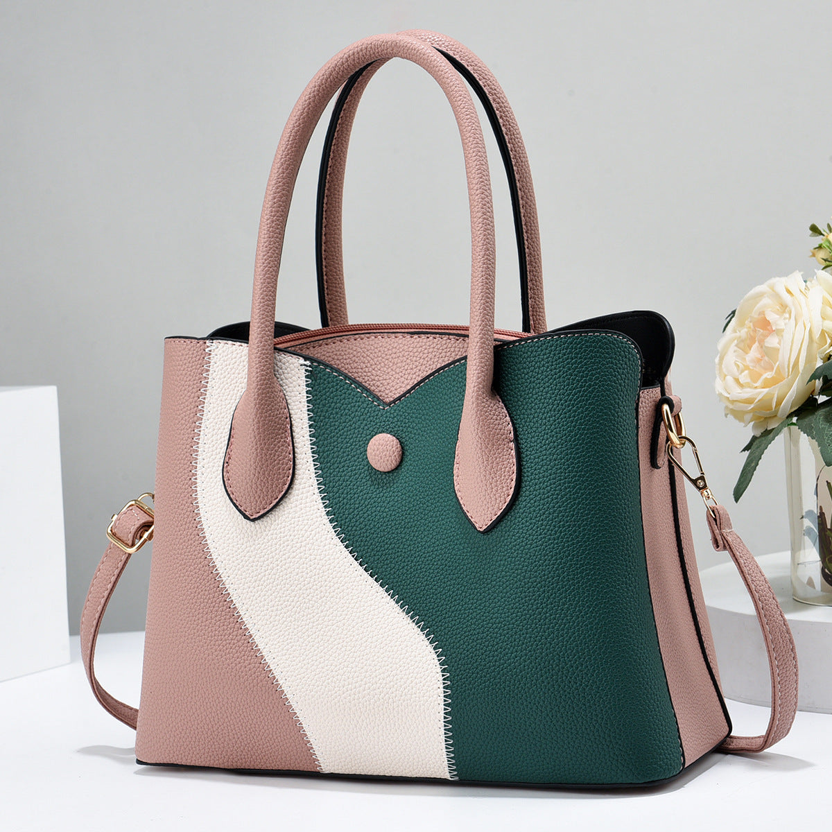 Summer New Korean Style Fashionable Patchwork Handbag Trendy Color-Block Elegant Mom Bag Wholesale