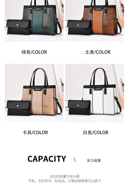 2025 Summer New Women's Bag Cross-Border Trendy Fashion Color-Block Large Capacity Handbag Mom Bag Single Shoulder Crossbody Bag