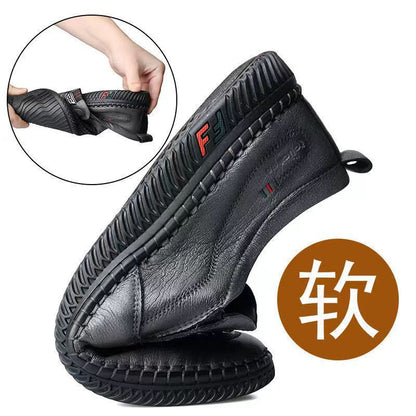 2025 Spring and Summer New Middle-aged Men's Non-slip Wear-resistant Work Shoes Breathable Lightweight plaid Business Casual Leather Shoes