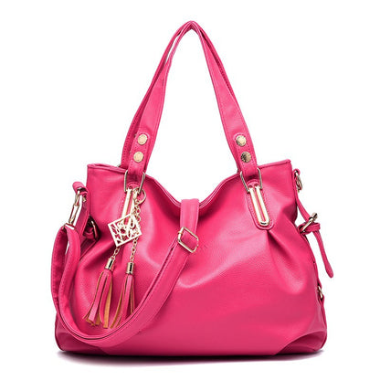 New Large Capacity Middle-aged Handbag Fashion Soft Leather Tassel Shoulder Bag Casual Crossbody Bag One Piece Dropshipping