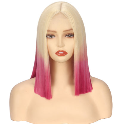 Lace Wig Headgear for Women Bobhaircut Gradient Color Short Straight Hair Synthetic Wigs European and American New