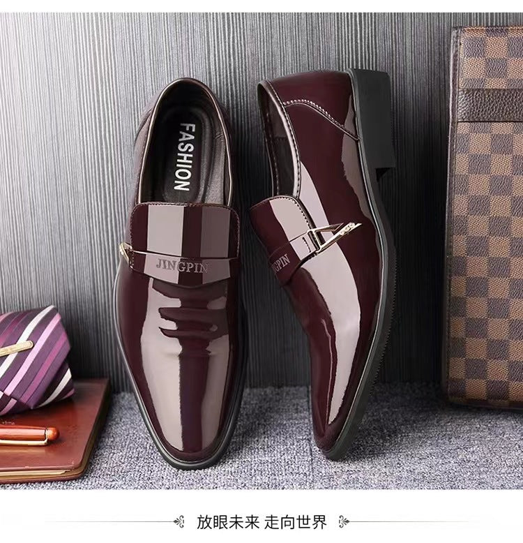 Wholesale Business Formal Shiny Casual Men's Youth Versatile Black Waterproof Men's Leather Shoes Shiny Leather Large Size Men's Shoes