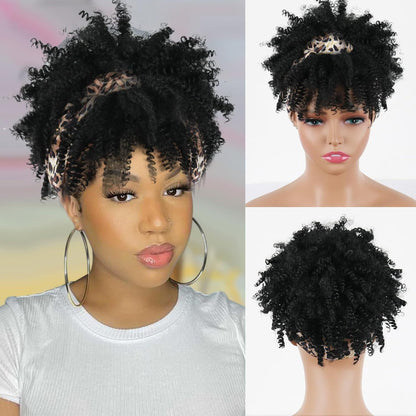 Amazon New Small Curly Hair Turban Wig Synthetic Wig with Bangs Fluffy Short Curly Hair Cap