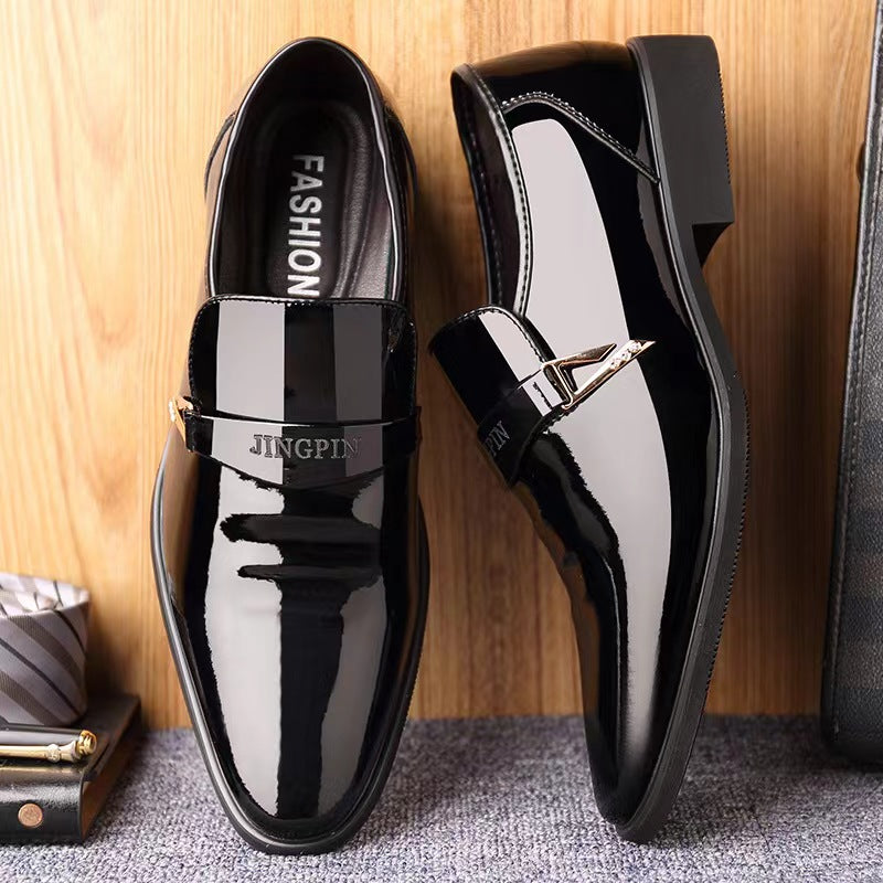 Wholesale Business Formal Shiny Casual Men's Youth Versatile Black Waterproof Men's Leather Shoes Shiny Leather Large Size Men's Shoes