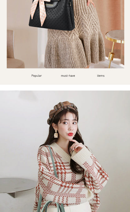 Women's Handheld Small Square Bag New Fashionable Woven Pattern Single Shoulder Crossbody Bag
