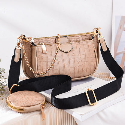 Crossbody Small Bag New Year Women's Korean Version Fresh Fashion Three-in-One Women's Bag Crossbody Shoulder Handbag
