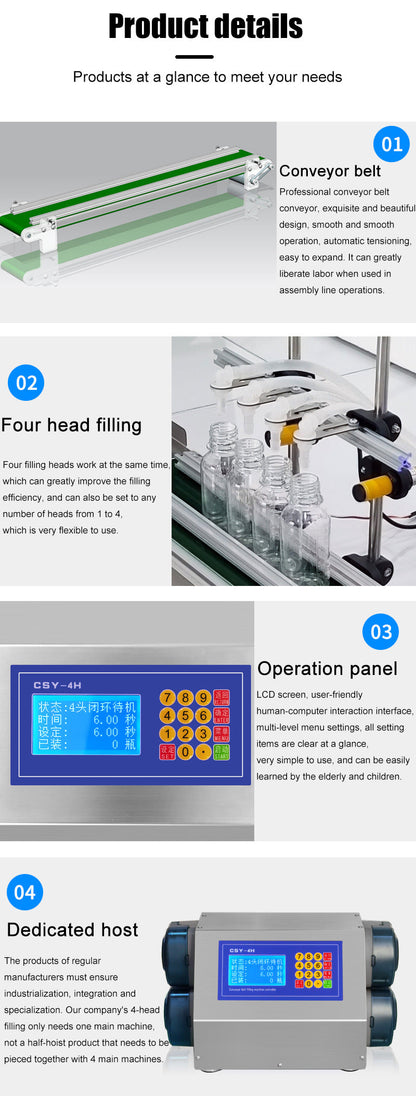 Automatic Small Four-Head Liquid Filling Machine Conveyor Belt Liquid Filling Machine with Conveyor