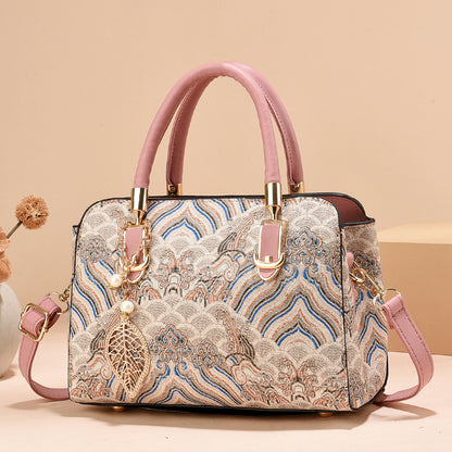 Women's Summer New Chinese Style Fashion Handbag Printed Single Shoulder Crossbody Large Capacity Mom Bag