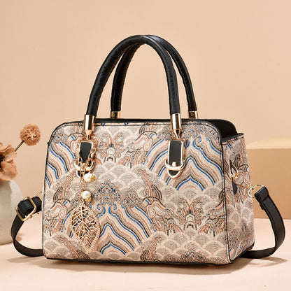 Women's Summer New Chinese Style Fashion Handbag Printed Single Shoulder Crossbody Large Capacity Mom Bag