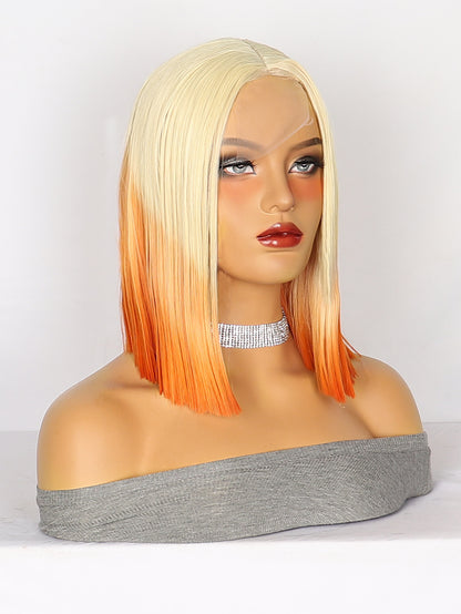 Lace Wig Headgear for Women Bobhaircut Gradient Color Short Straight Hair Synthetic Wigs European and American New