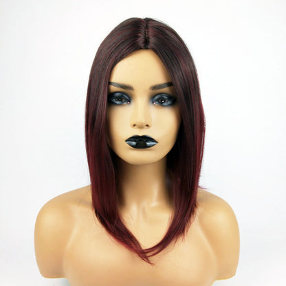 European and American Style Wig for Women, African Fashion Black Gradient Brown Bob, Middle Part Short Straight Hair, Synthetic Fiber Wig for Women, In Stock