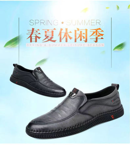 2025 Spring and Summer New Middle-aged Men's Non-slip Wear-resistant Work Shoes Breathable Lightweight plaid Business Casual Leather Shoes