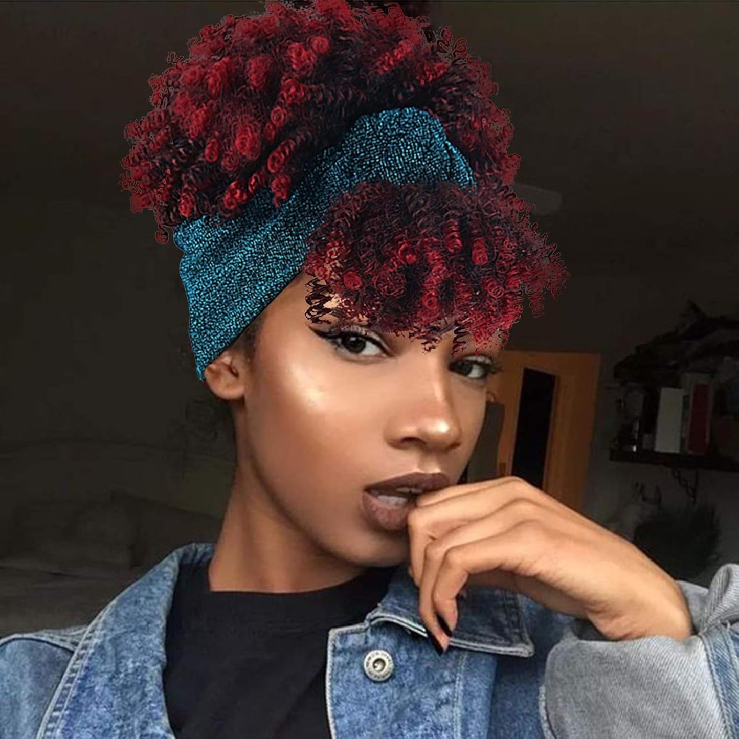 Amazon New Small Curly Hair Turban Wig Synthetic Wig with Bangs Fluffy Short Curly Hair Cap