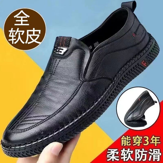 2025 Spring and Summer New Middle-aged Men's Non-slip Wear-resistant Work Shoes Breathable Lightweight plaid Business Casual Leather Shoes
