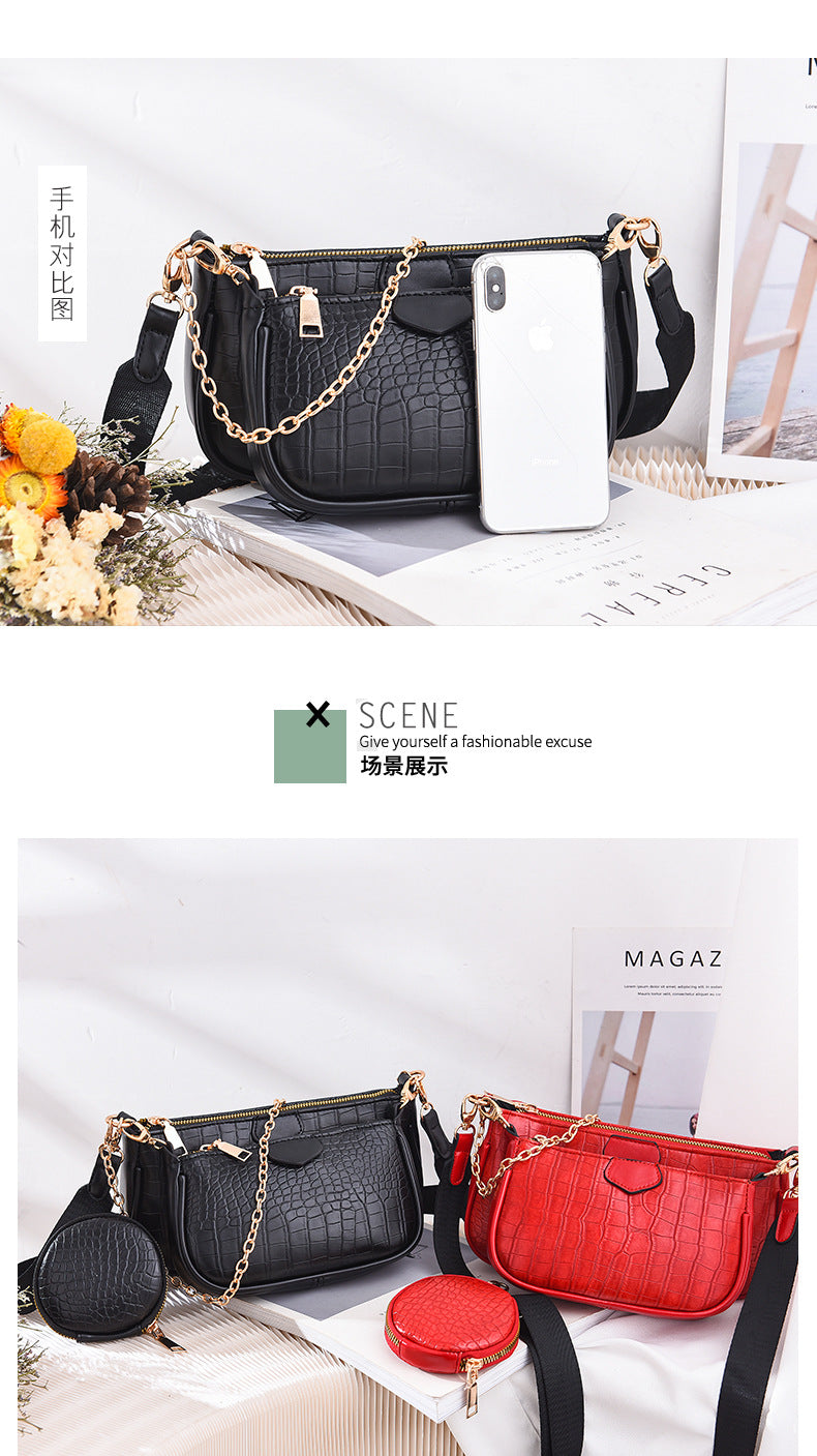 Crossbody Small Bag New Year Women's Korean Version Fresh Fashion Three-in-One Women's Bag Crossbody Shoulder Handbag