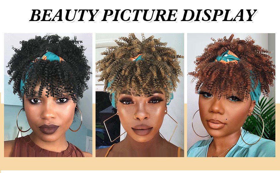 Amazon New Small Curly Hair Turban Wig Synthetic Wig with Bangs Fluffy Short Curly Hair Cap