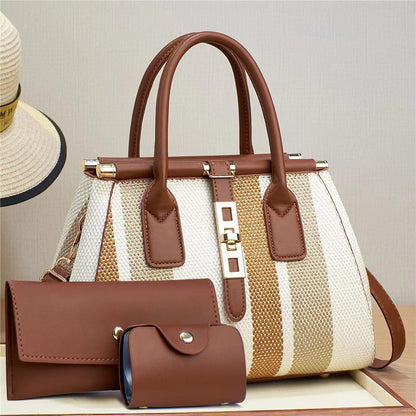 Women's Winter New Fashion Trendy Three-Piece Set Mother-Daughter Bag Large Capacity Color Block Crossbody Handbag Shoulder Bag