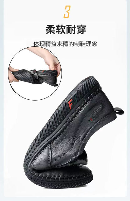 2025 Spring and Summer New Middle-aged Men's Non-slip Wear-resistant Work Shoes Breathable Lightweight plaid Business Casual Leather Shoes