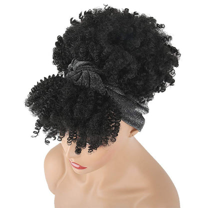 Amazon New Small Curly Hair Turban Wig Synthetic Wig with Bangs Fluffy Short Curly Hair Cap