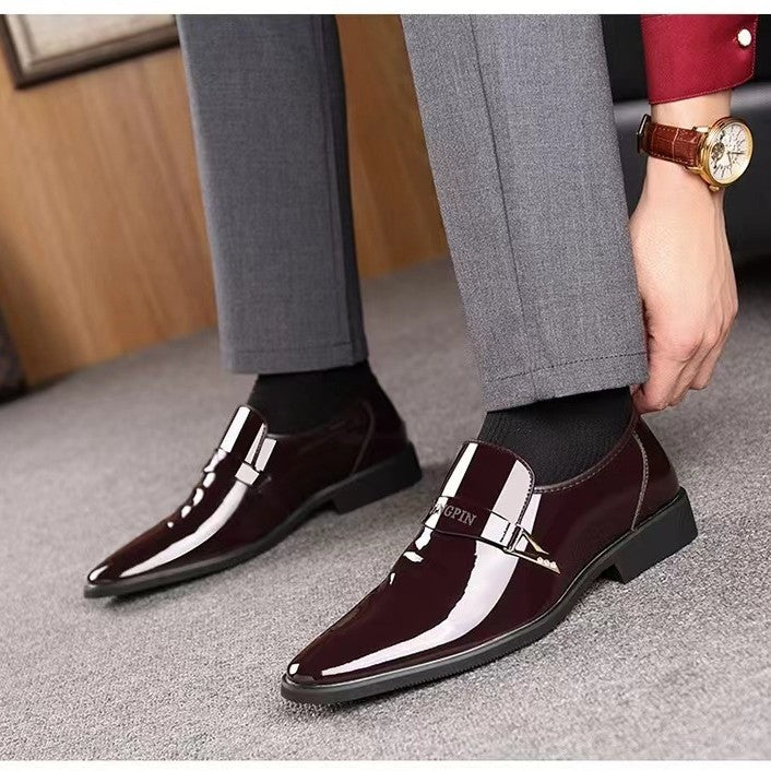Wholesale Business Formal Shiny Casual Men's Youth Versatile Black Waterproof Men's Leather Shoes Shiny Leather Large Size Men's Shoes